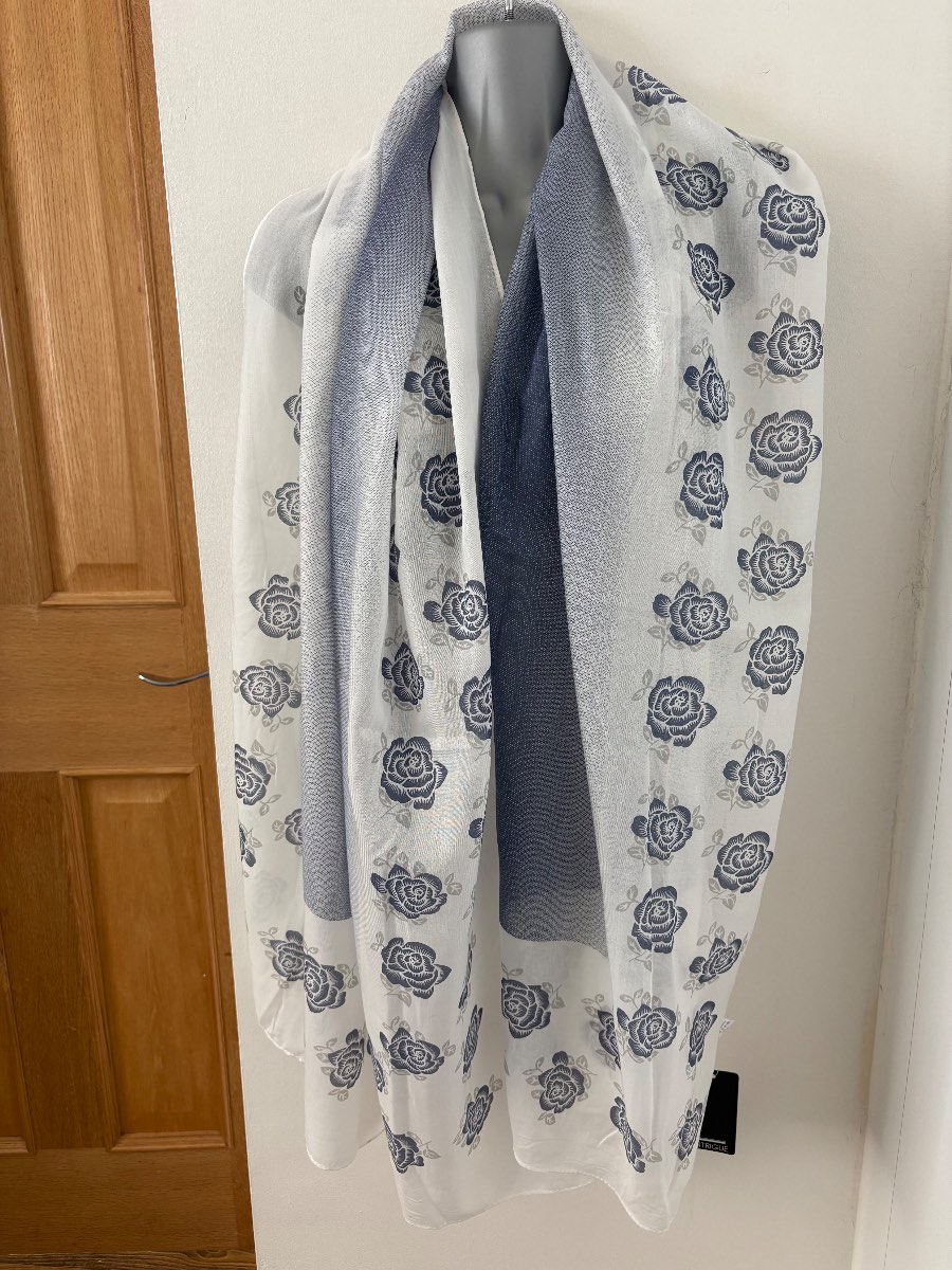 BNWT Intrigue Blue Floral Scarf / Shawl Wrap – 26” x 70”