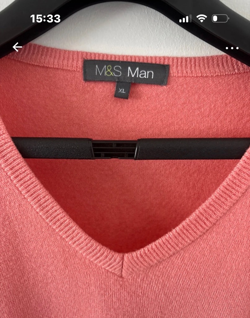 M&S MAN / Men’s Coral Pink Lightweight V-Neck Jumper XL 47” Chest