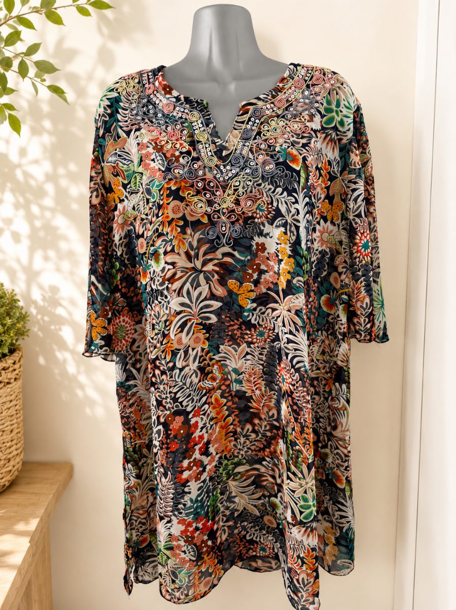 Yi Xiang Embroidered Floral Beach & Pool Cover Up – Size L