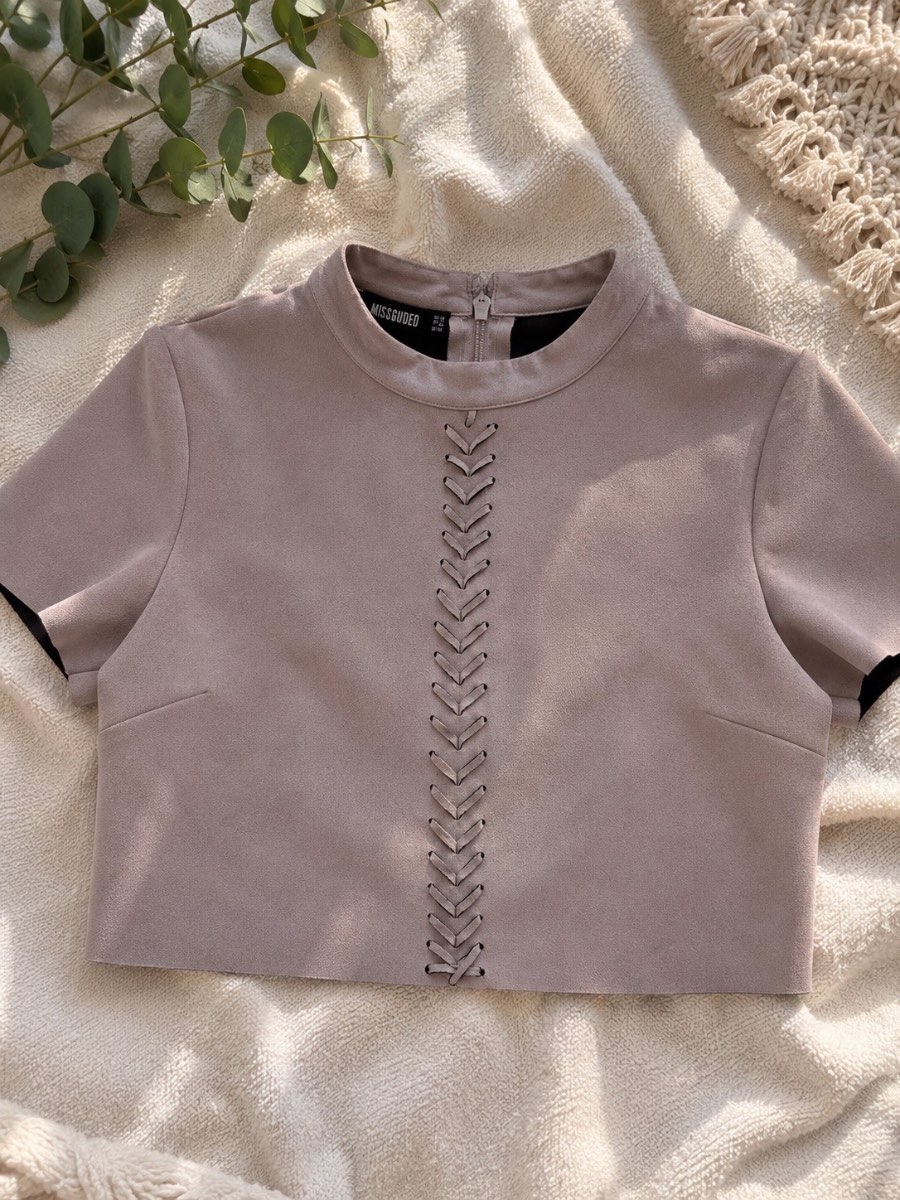 Missguided Lilac Suedette Lace Front Crop Top UK 12