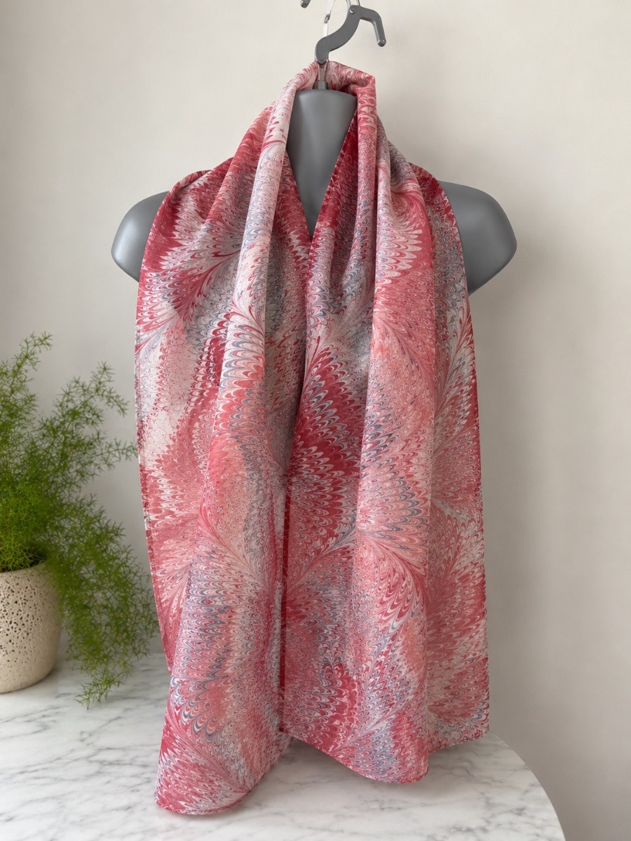 Salmon Pink Marbled Lightweight Scarf