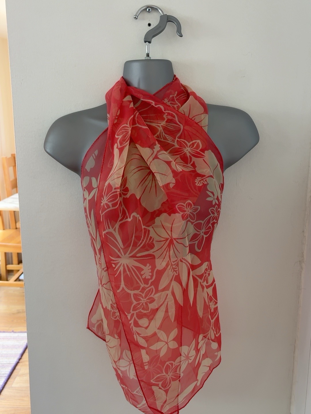 Matalan Salmon Pink Floral Scarf – Lightweight Sheer 13” x 58”