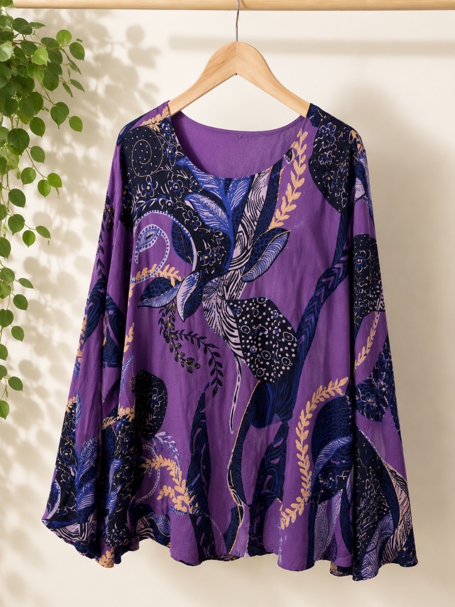 Masai Purple Abstract Print Top Size L Relaxed Fit VGC