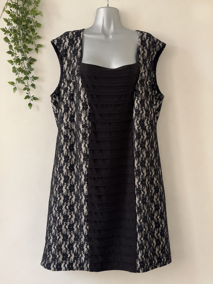 Klass Black Lace Occasion Dress UK 20 Fully Lined Cocktail Wedding Party VGC
