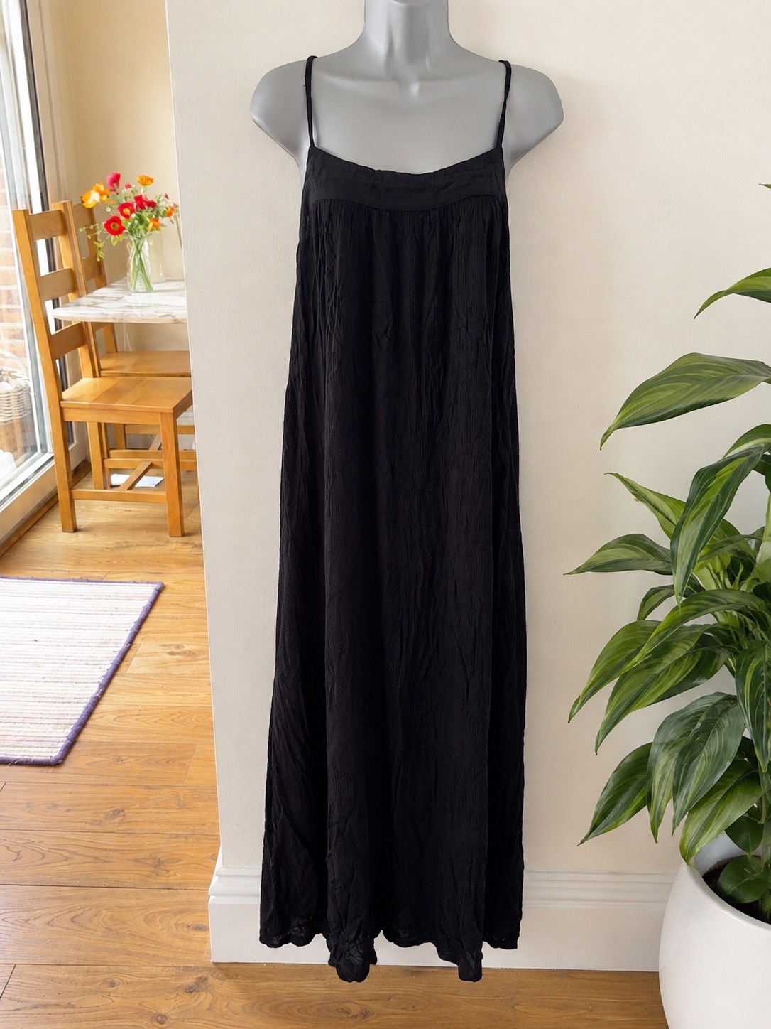 George BNWT Black Crinkle Viscose Sundress Dress XL 20-22 Adjustable Straps