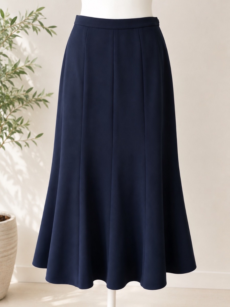 Jacques Vert Navy Panel Flared Midi Skirt UK 12 EU 40 Fully Lined Smart Elegant