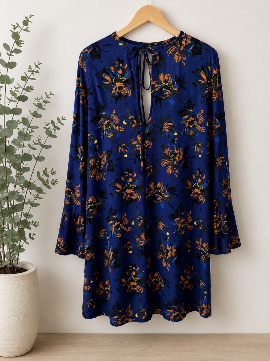 Zara Trafaluc Blue Floral Swing Dress Size S UK 8–10 Pockets