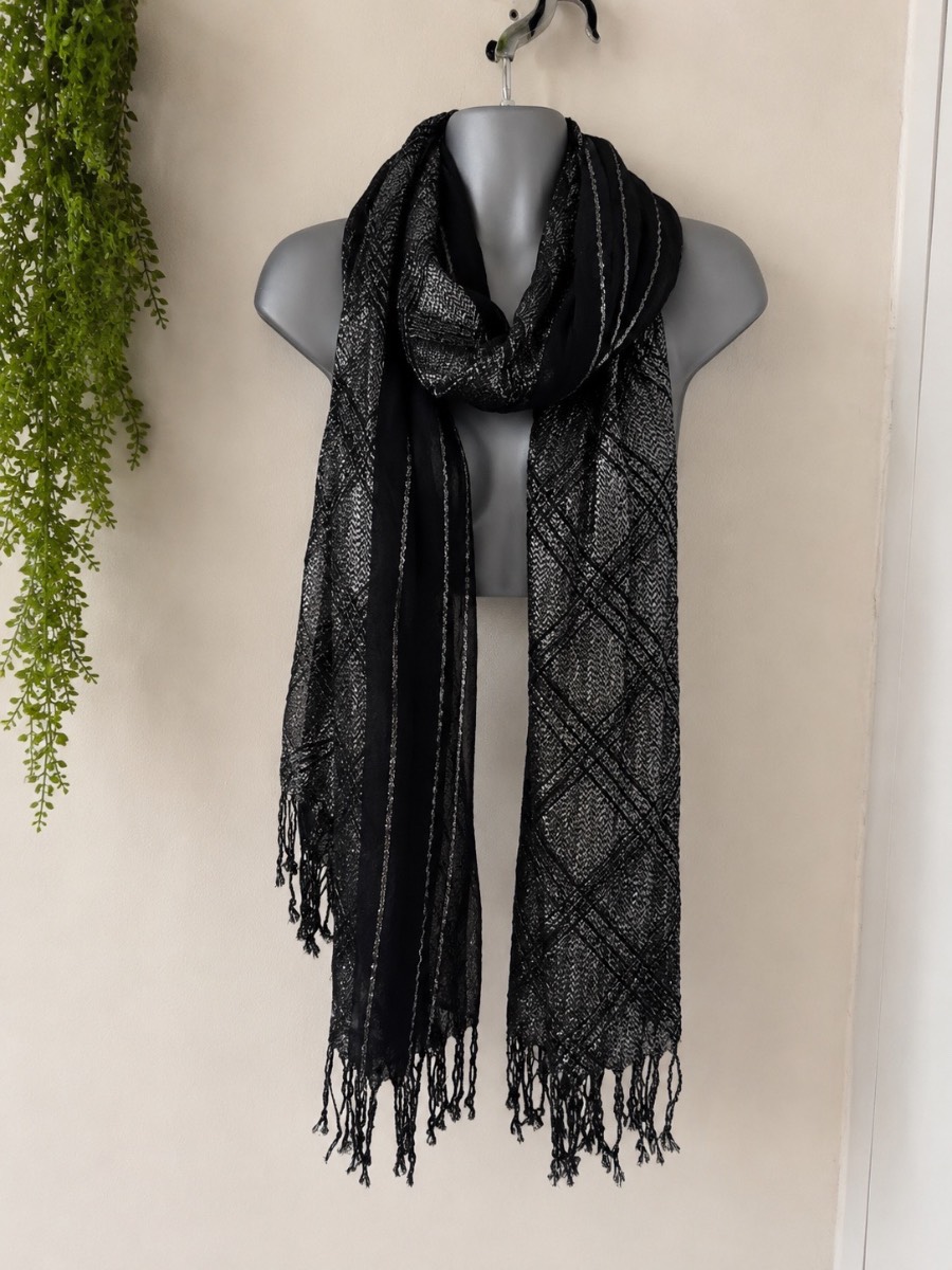 Metallic Fringe Scarf Evening Party Wrap 81” VGC