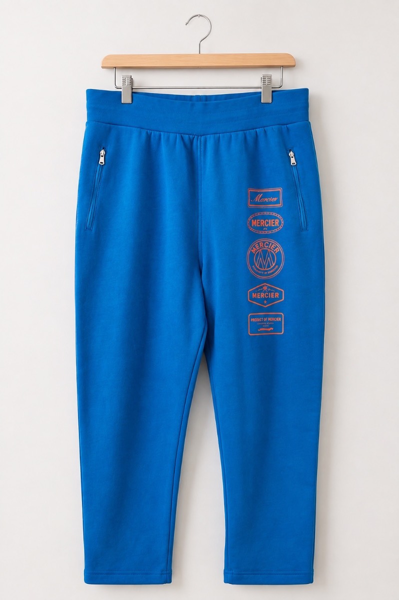 Mercier Blue Logo Joggers Size M Cotton Blend Zip Pockets Streetwear