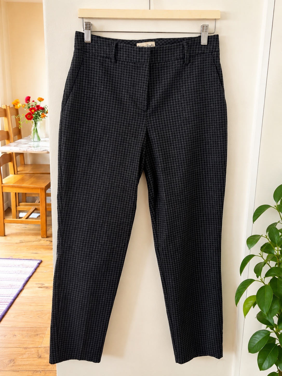 Phase Eight Charcoal Grey/Black Check Tapered Trousers – Size 12