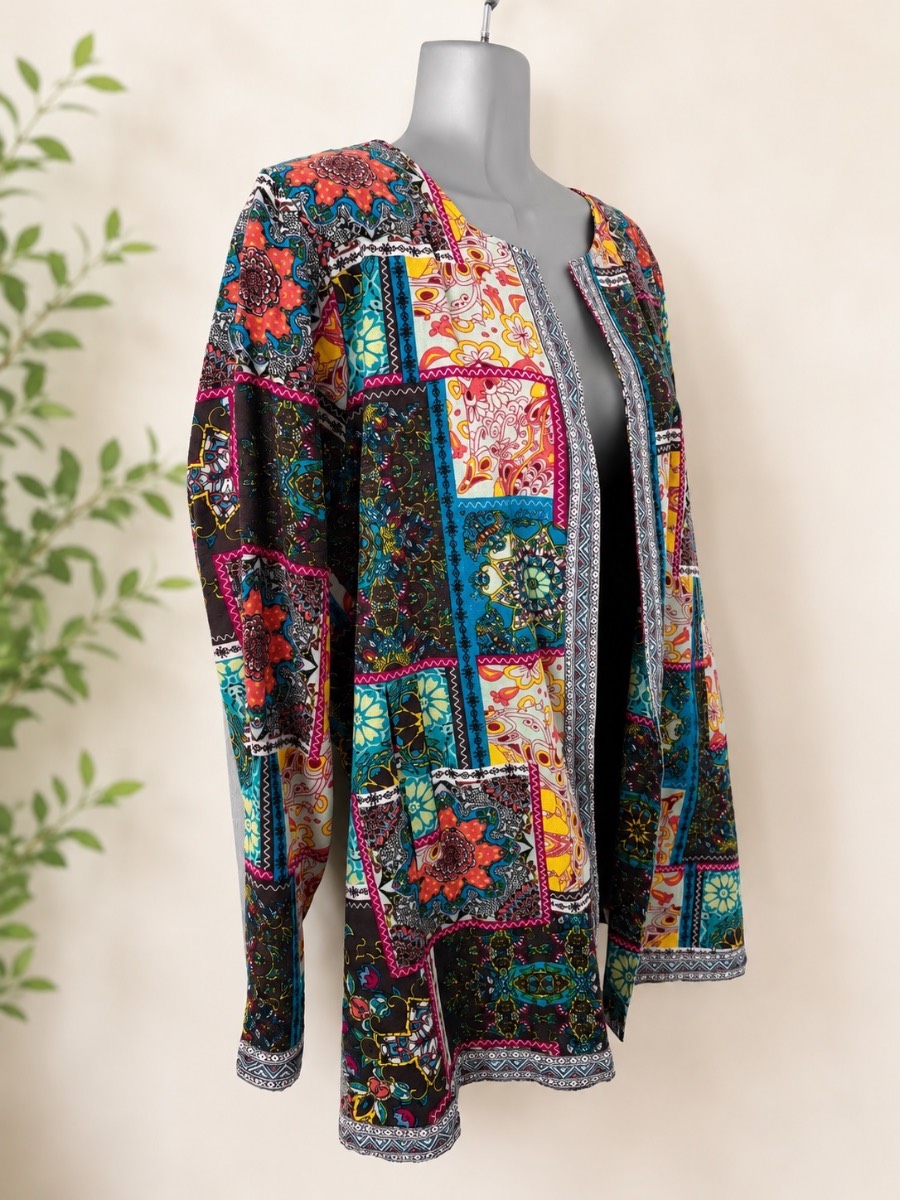 Colourful Boho Shacket Festival Jacket UK 16-18 Cotton