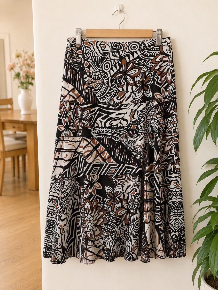Wallis Petite Boho Patchwork Tiered Midi Skirt UK 12 Cotton Lined Festival