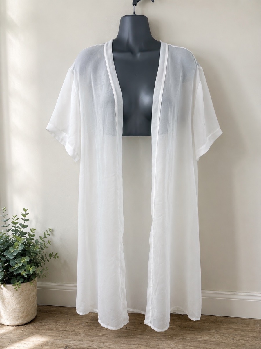White Sheer Chiffon Kimono Cover Up One Size 18 20 Beach Holiday