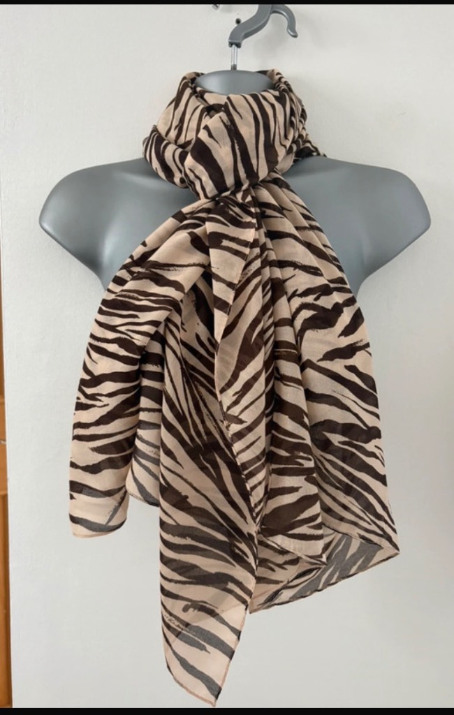 Oversized Zebra Print Scarf / Wrap – Brown & Beige – VGC
