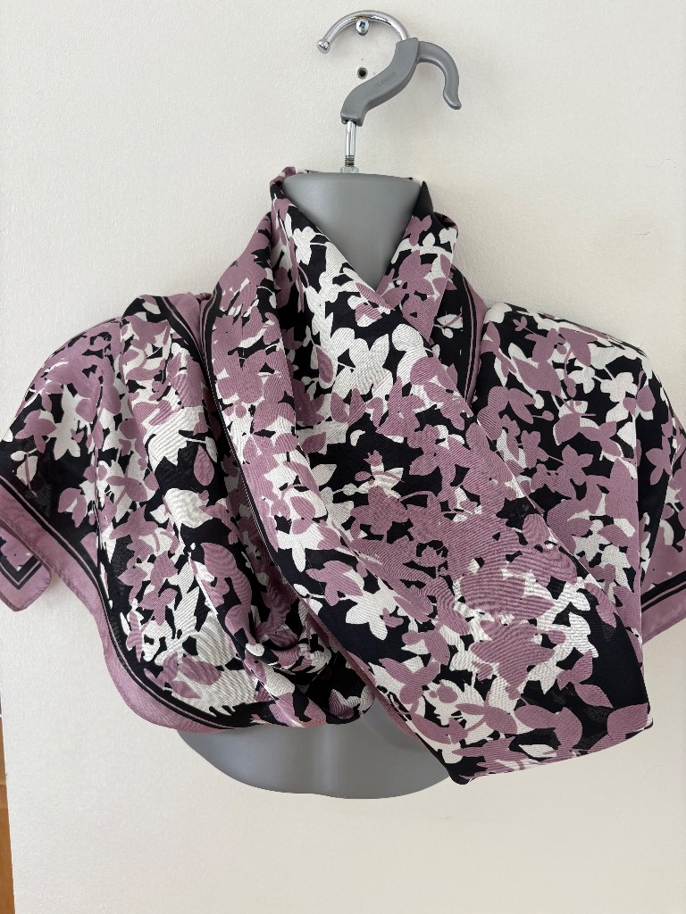 Pretty Floral Scarf / Wrap – Pink, Black & White – 13” x 64”