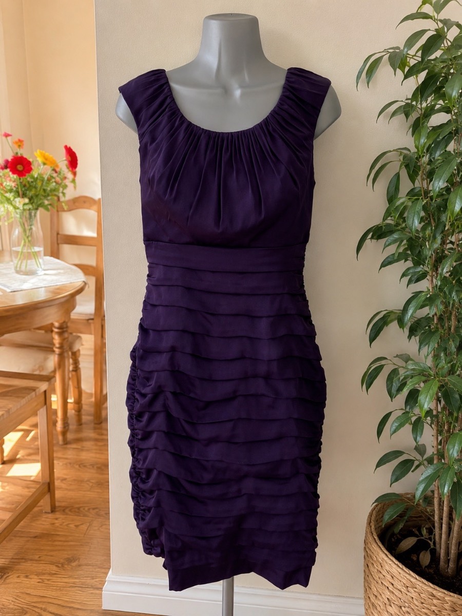 Coast Aubergine Ruched Occasion Dress UK 8 | Sleeveless Cocktail Wedding Guest Shift Dress