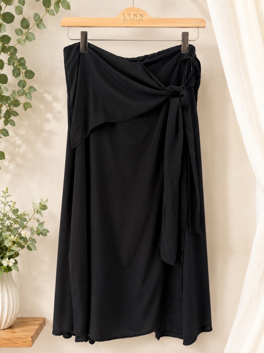 Zara Black Wrap Culottes Skirt Overlay Wide Leg Cropped Trousers XL
