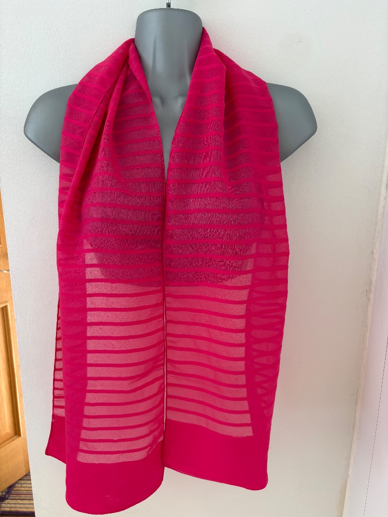 Vibrant Fuchsia Pink Sheer Stripe Scarf / Wrap – 11” x 56” – Lightweight & Elegant