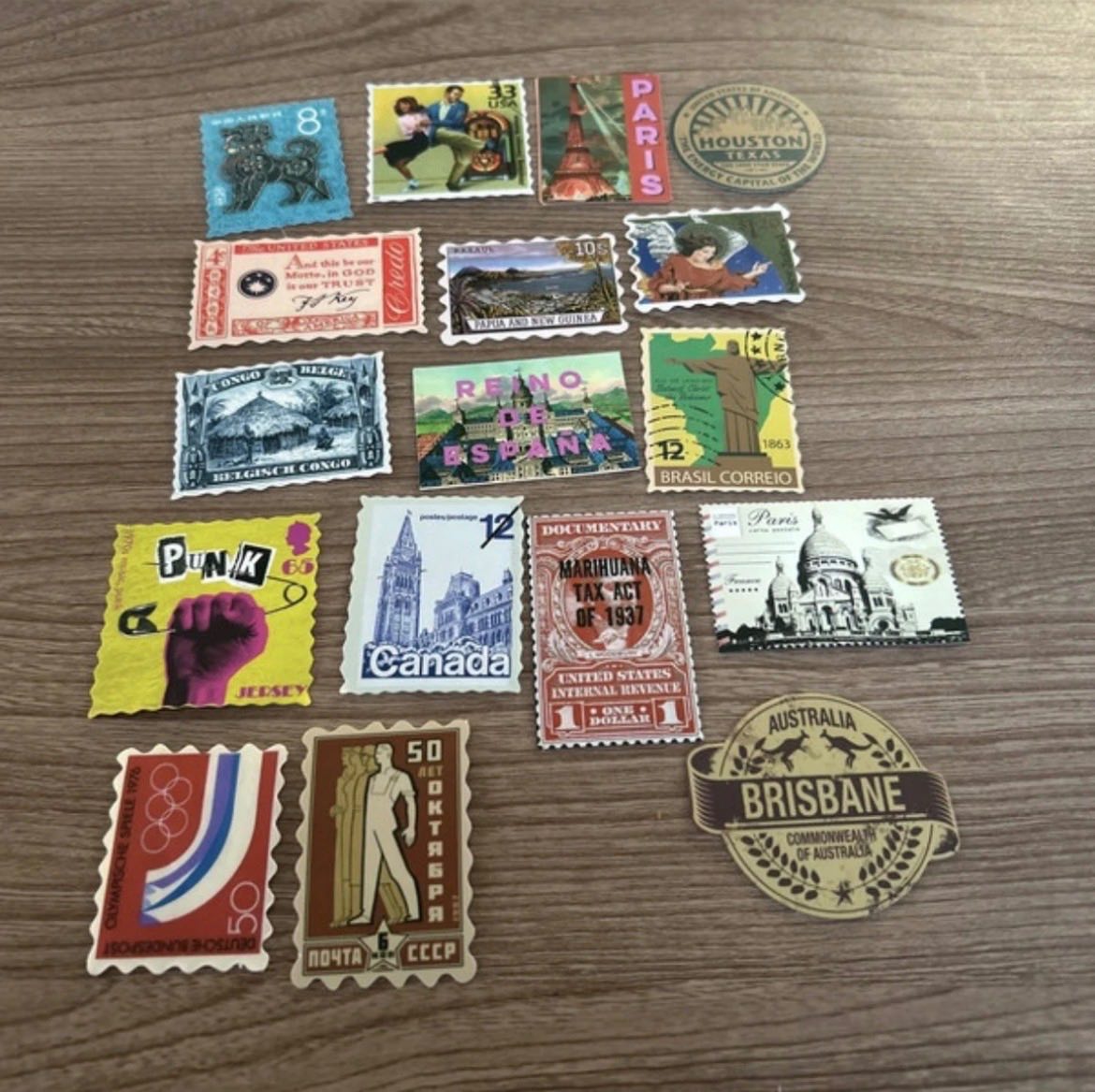 Stamp style stickers - bundle of 17 stickers (o)