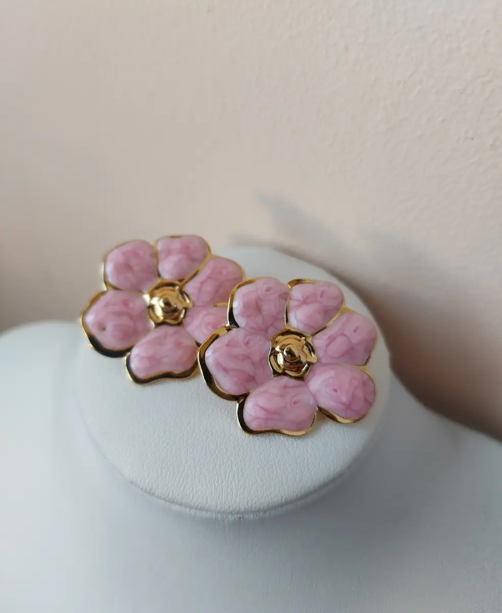 18K gold plated pink flower earrings