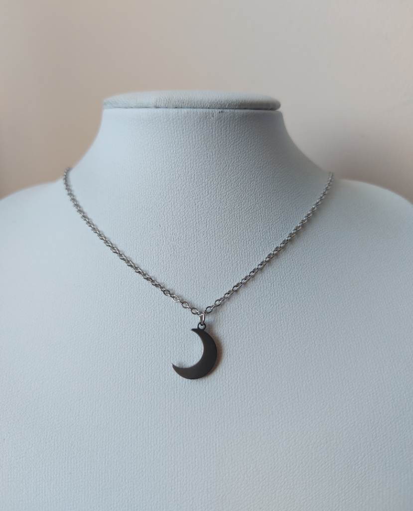 Small silver colour moon pendant necklace