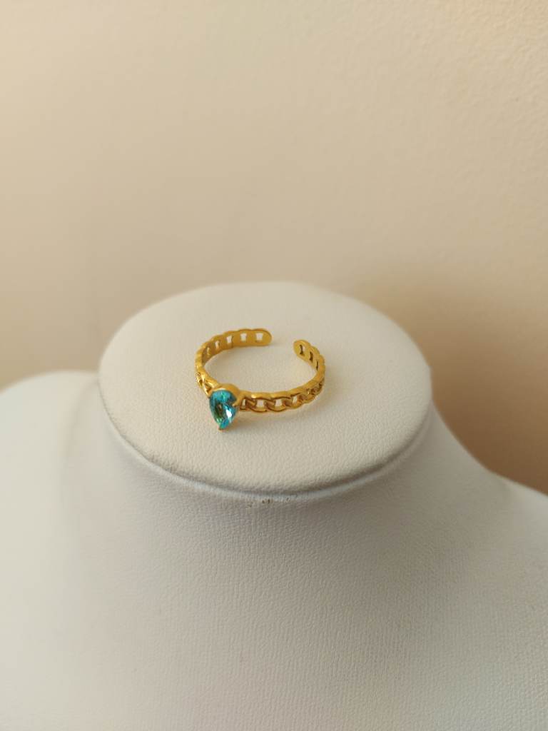 Blue & gold colour diamante open adjustable ring