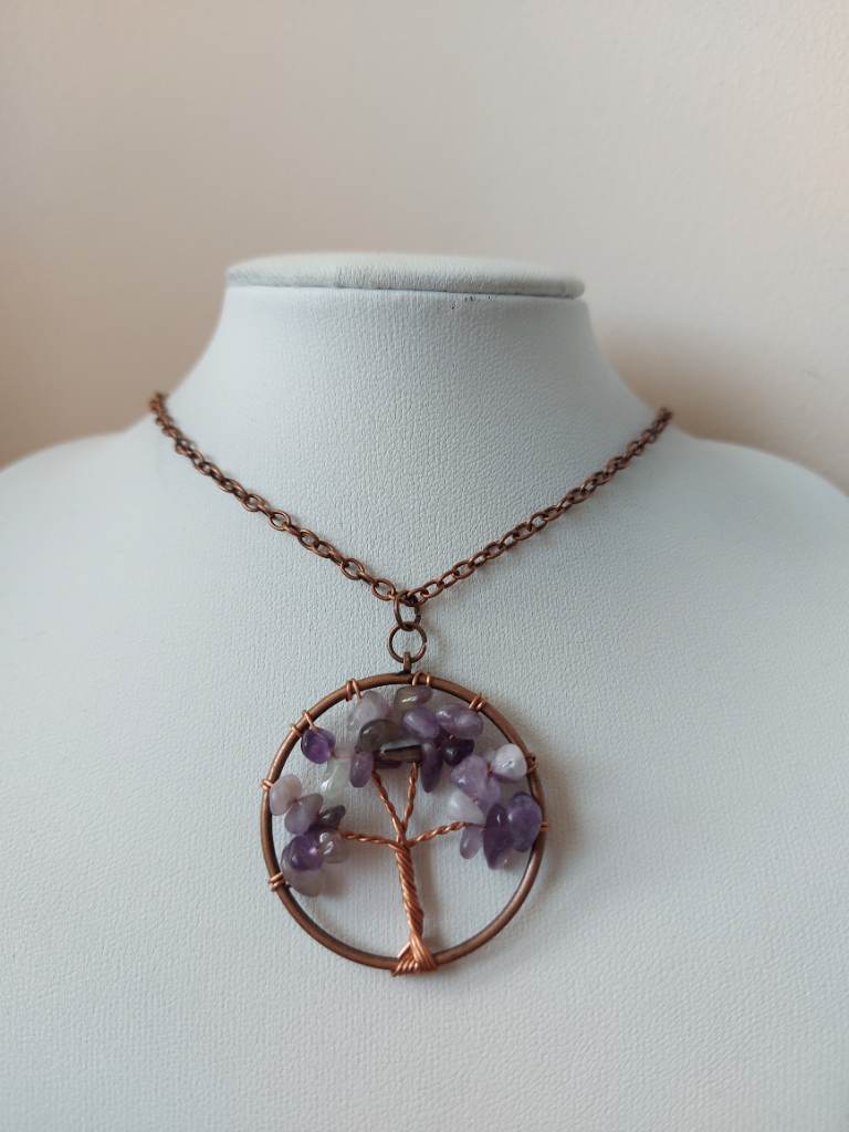 Purple round tree style pendant necklace