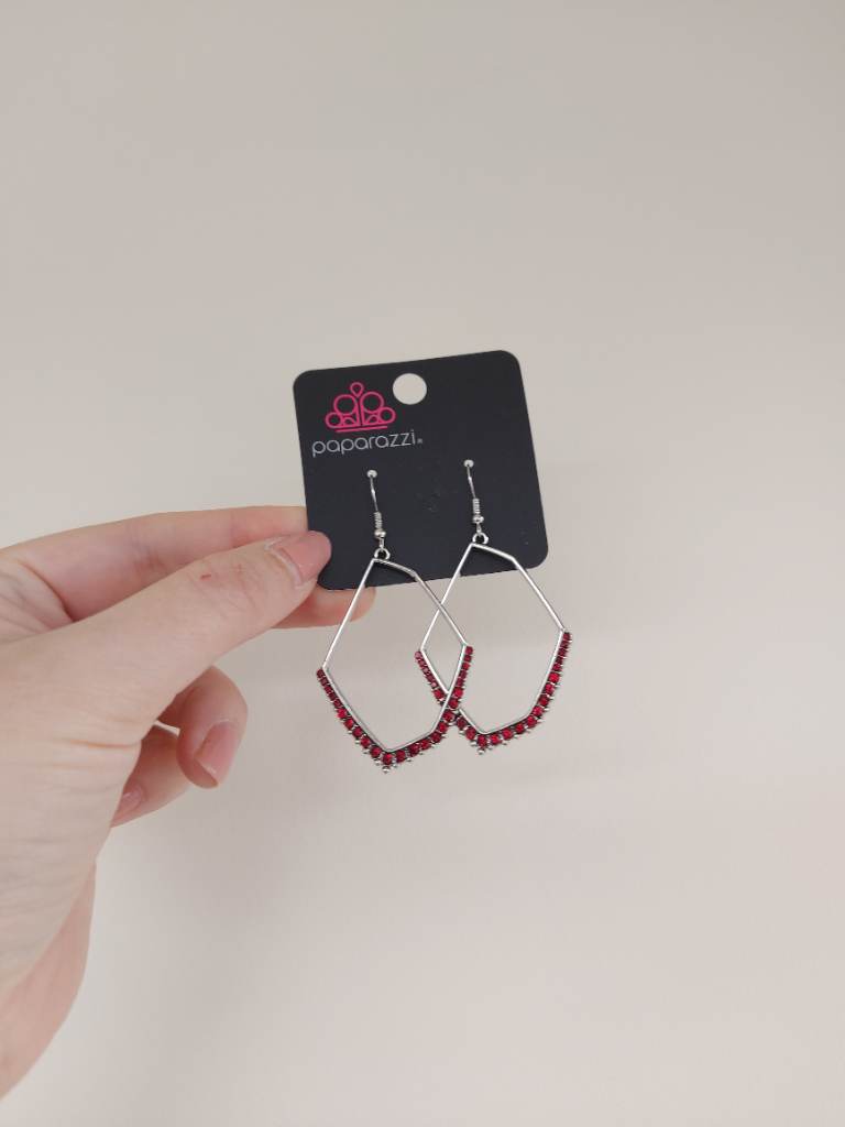 Paparazzi red diamanté silver colour earrings