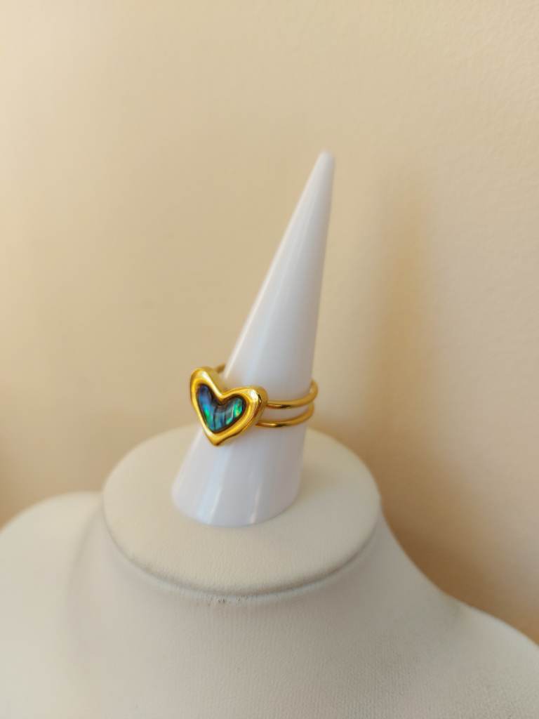 18K gold plated glossy abalone heart open ring