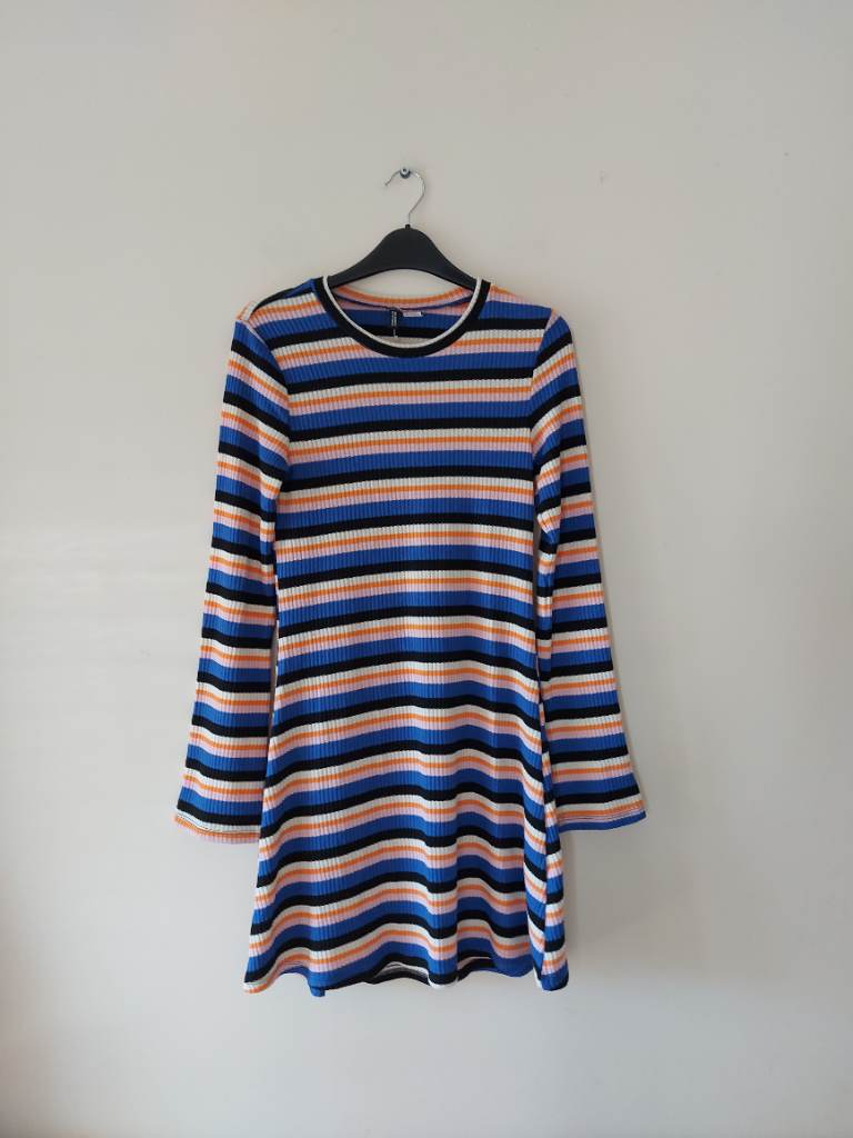 H&M womens blue orange striped jumper dress size S