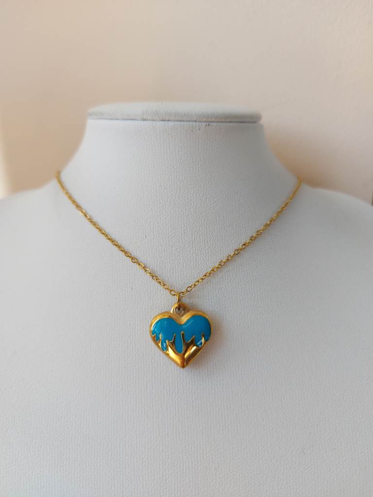 Blue & gold colour unique heart pendant necklace