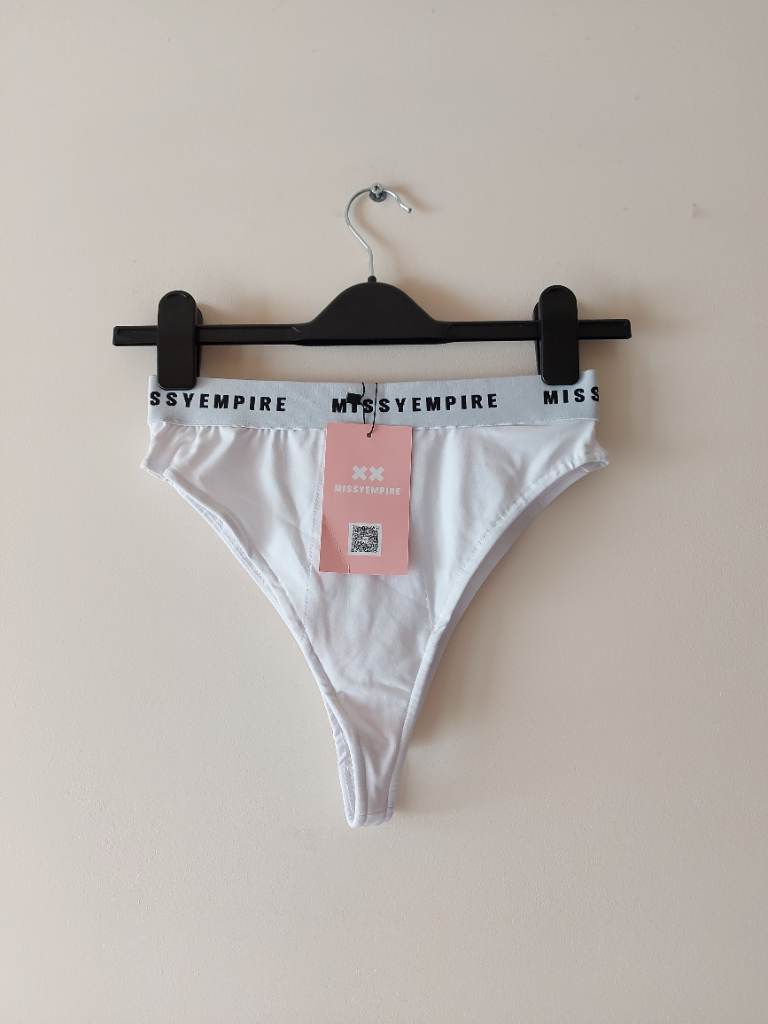 Missy empire womens white black logo underwear size 10