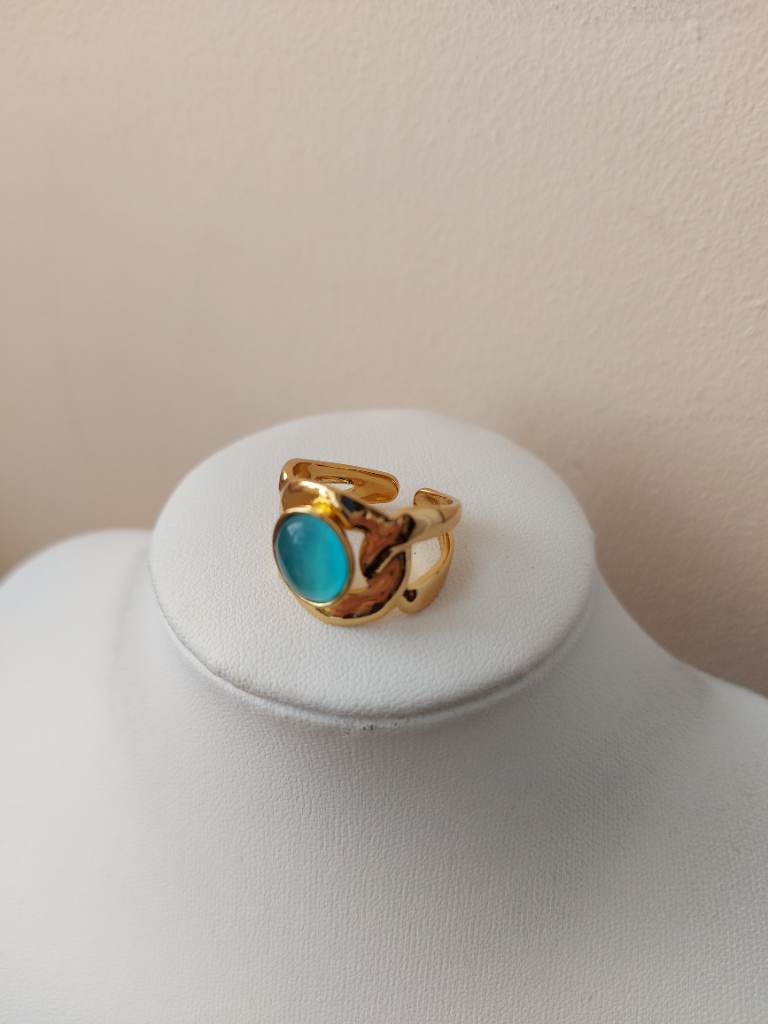 18K gold plated blue unique open ring