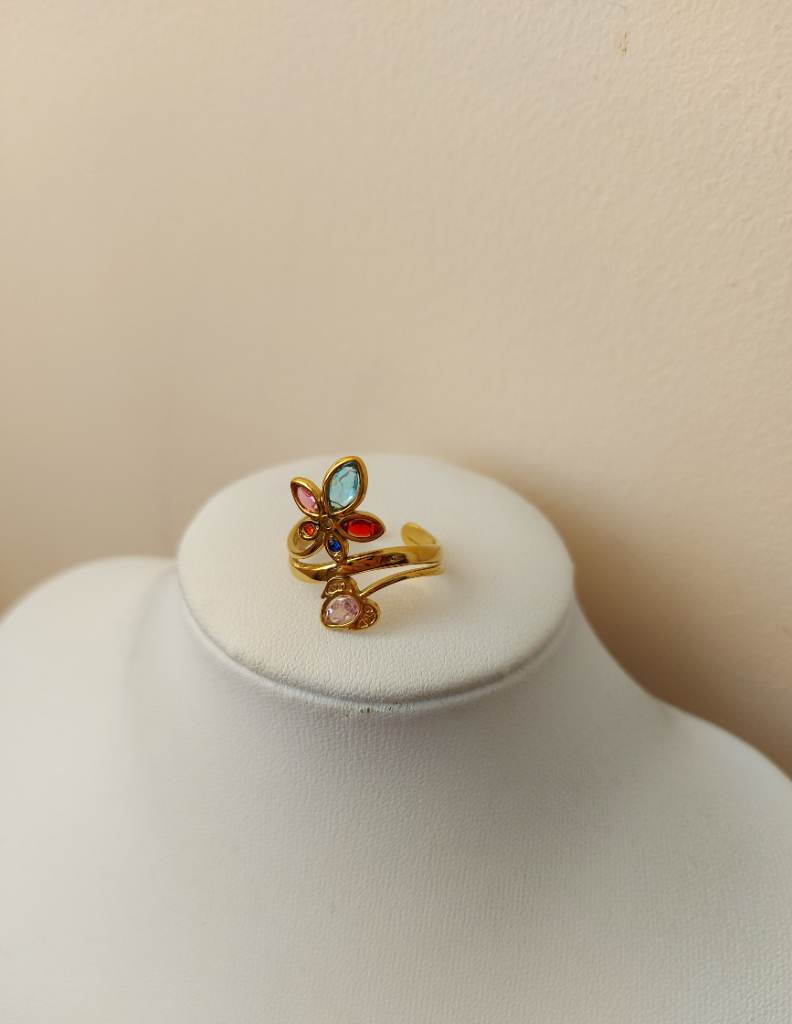 18K gold plated colourful leaf floral style open ring