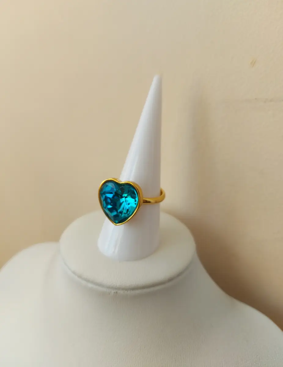 18K gold plated blue unique heart ring