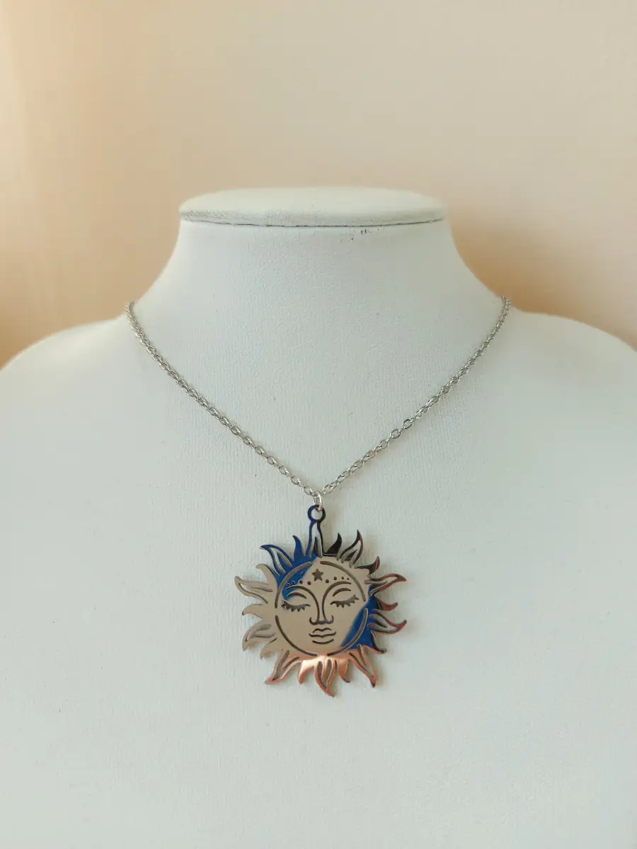 Silver colour sun face pendant necklace