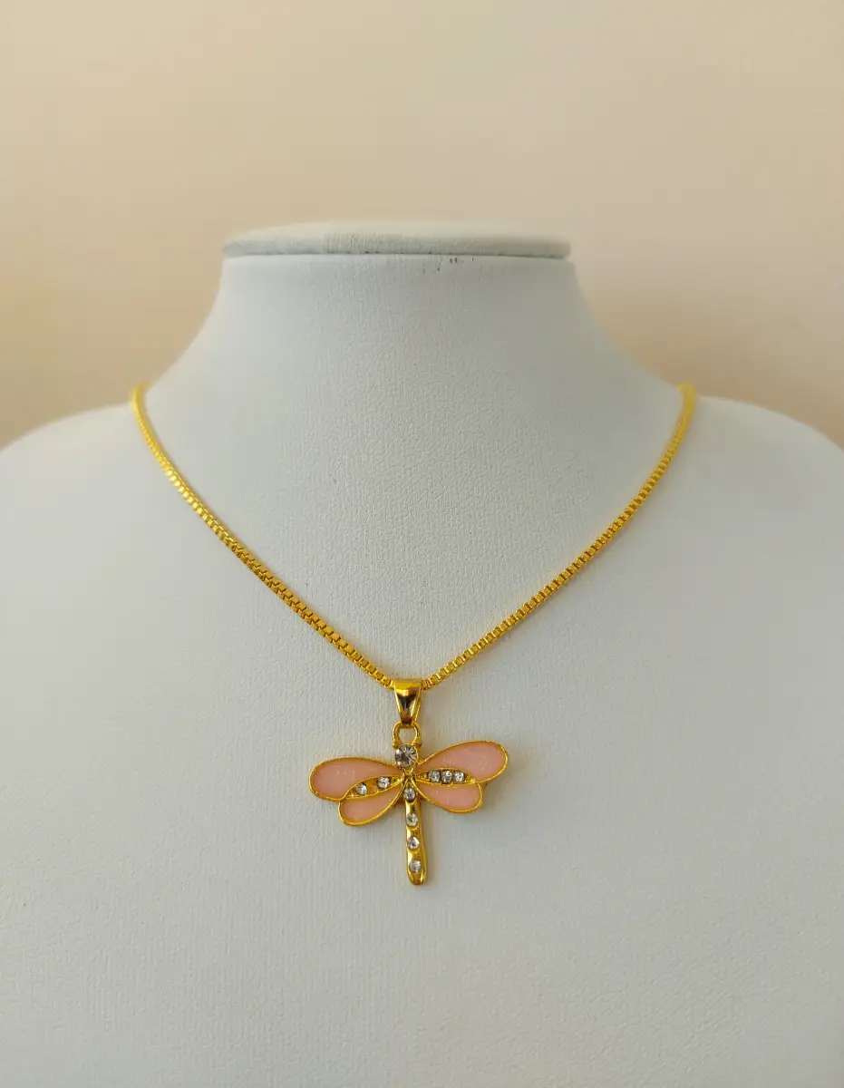 Pale pink dragonfly pendant necklace