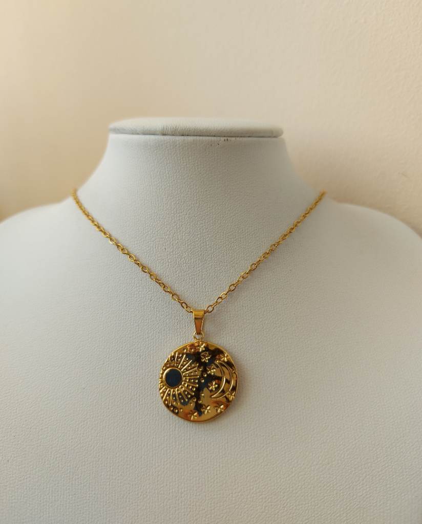 Gold colour sun moon pendant necklace