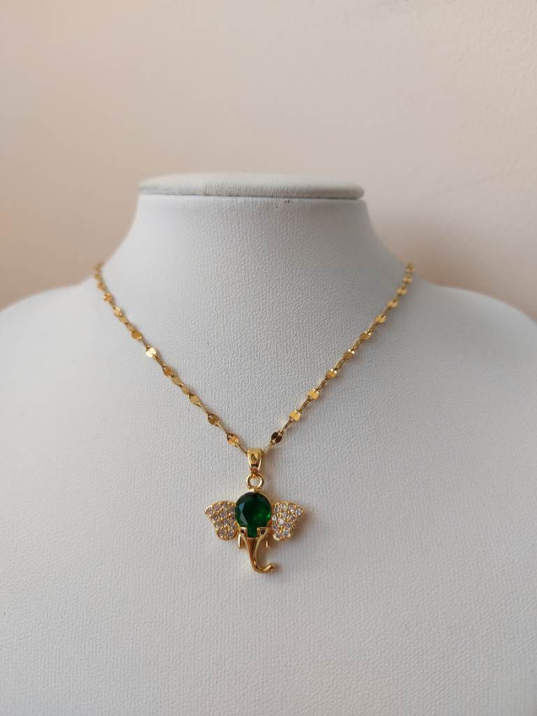Green diamanté elephant pendant necklace