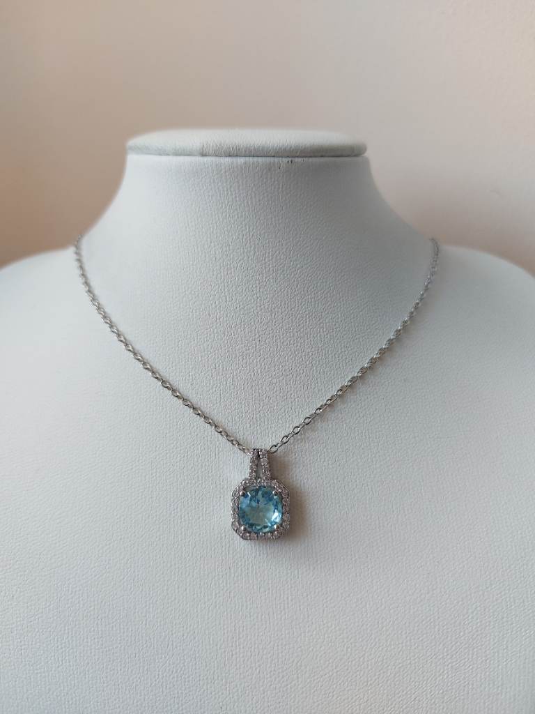 Pale blue diamanté pendant necklace