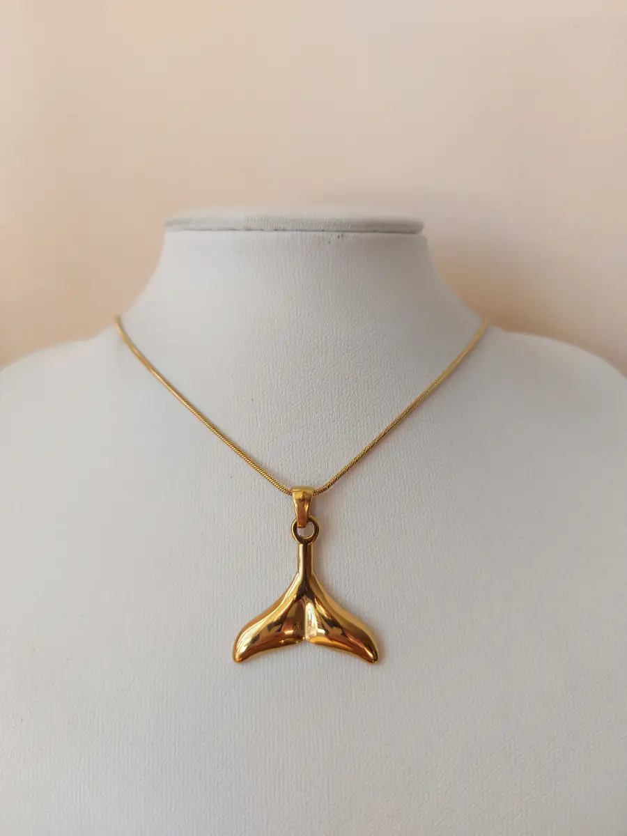 Gold colour fishtail pendant necklace