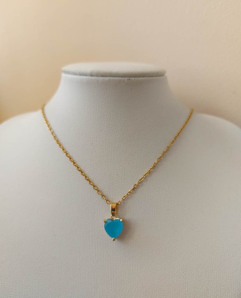 Small bright blue heart pendant necklace