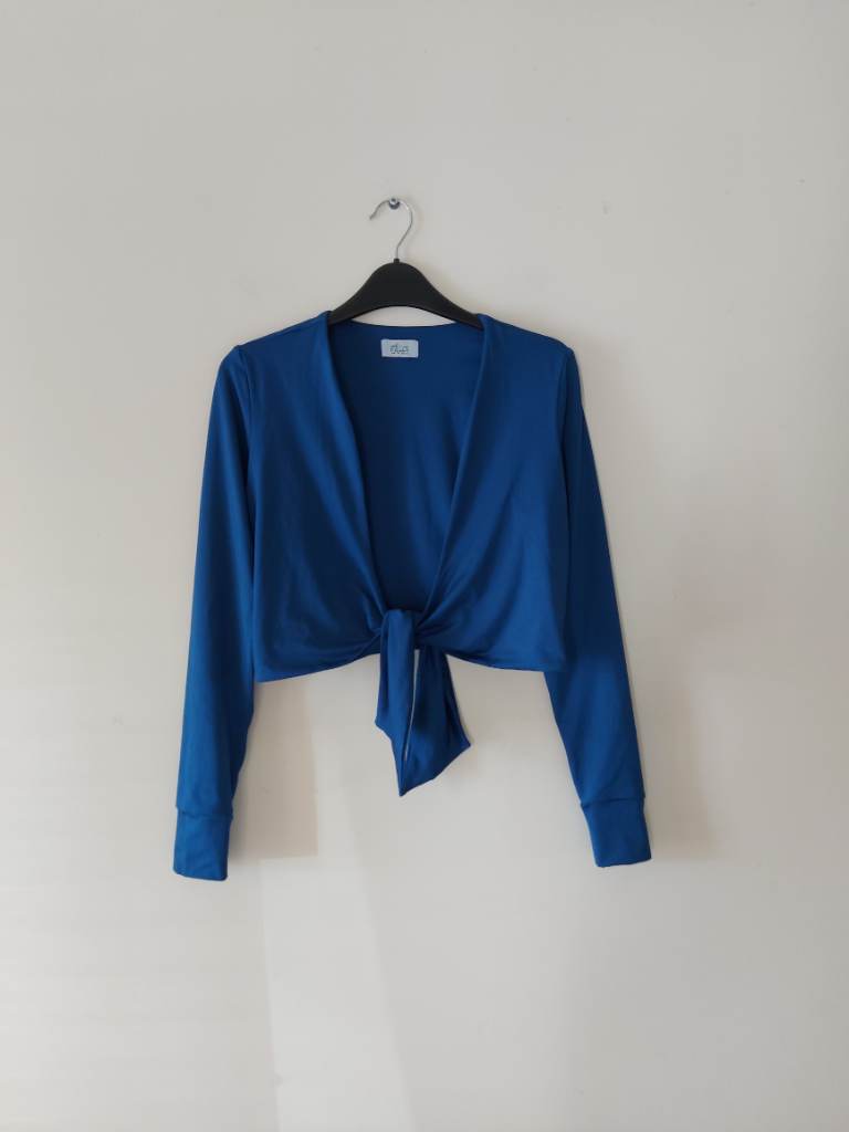 Oh Polly womens blue cropped tie front cardigan style top size 10