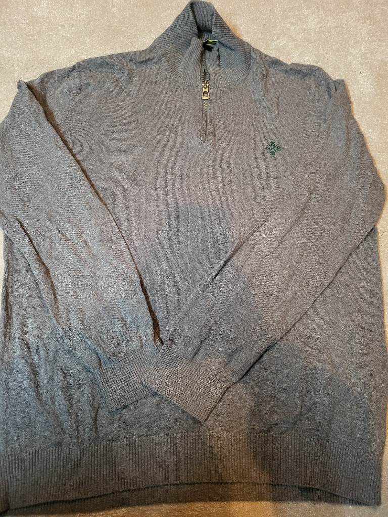 Mens XL extra large long sleeved dark grey zip neck cotton cashmere LRS jumper