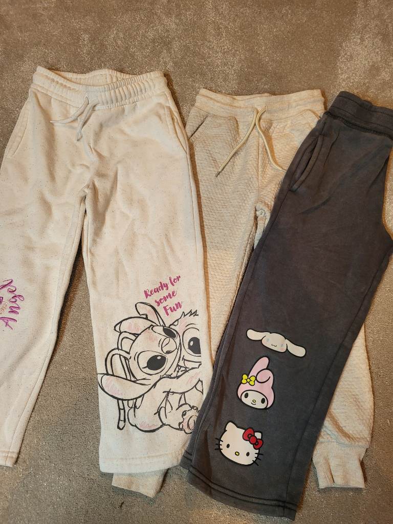 Girls age 5/6 jogging bottom bundle of 3 inc stitch and hello kitty