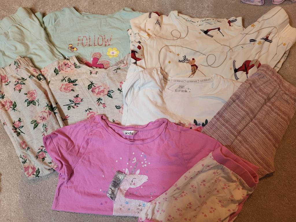 Bundle of 5 girls pj pyjama bundle long and short sleeved items