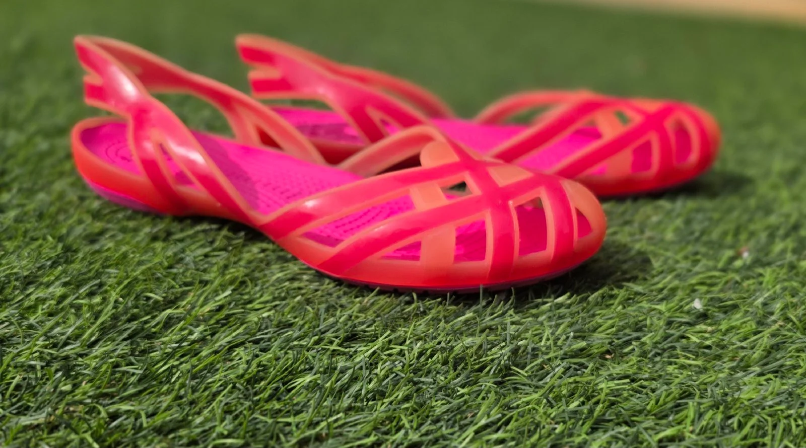 Crocs Pink Orange Huarache Slingback Ballet Flats Criss Cross Design UK Size 5