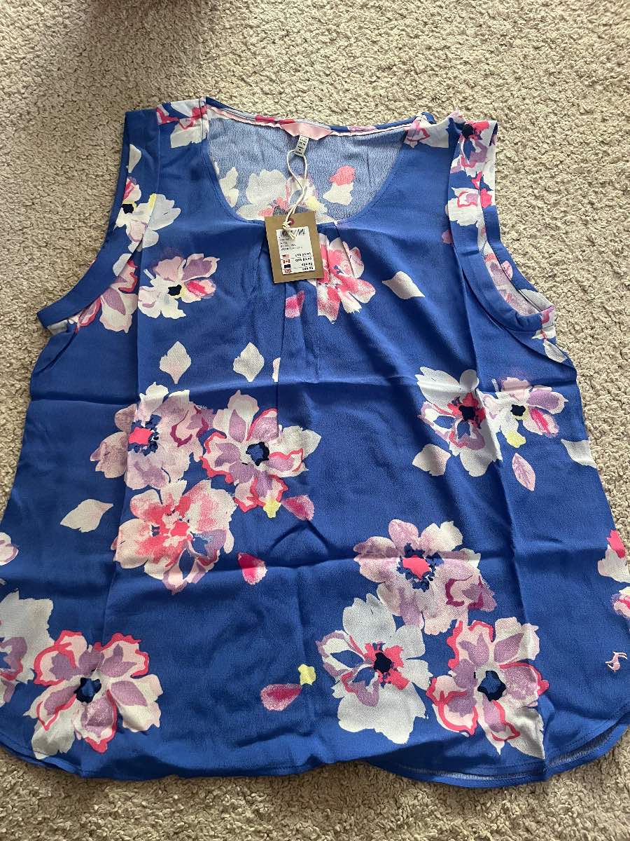 Brand new in pkt with tags joules size 14 blue, flowery print sleeveless top