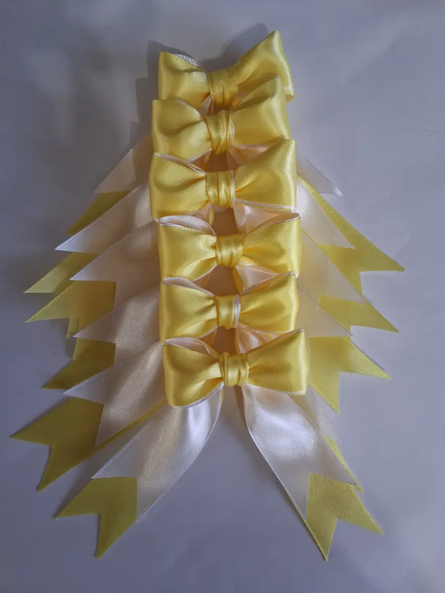 6 yellow/white satin craft bows