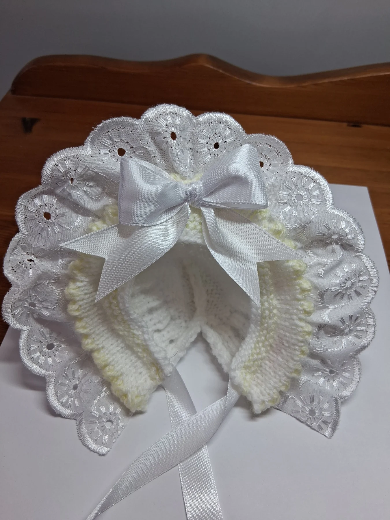 Lemon/white preemies bonnet hat